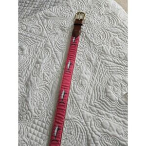 Leather Man Marlin Swordfish Fish Leather Canvas Belt Sz 36 Pink Brown Brass